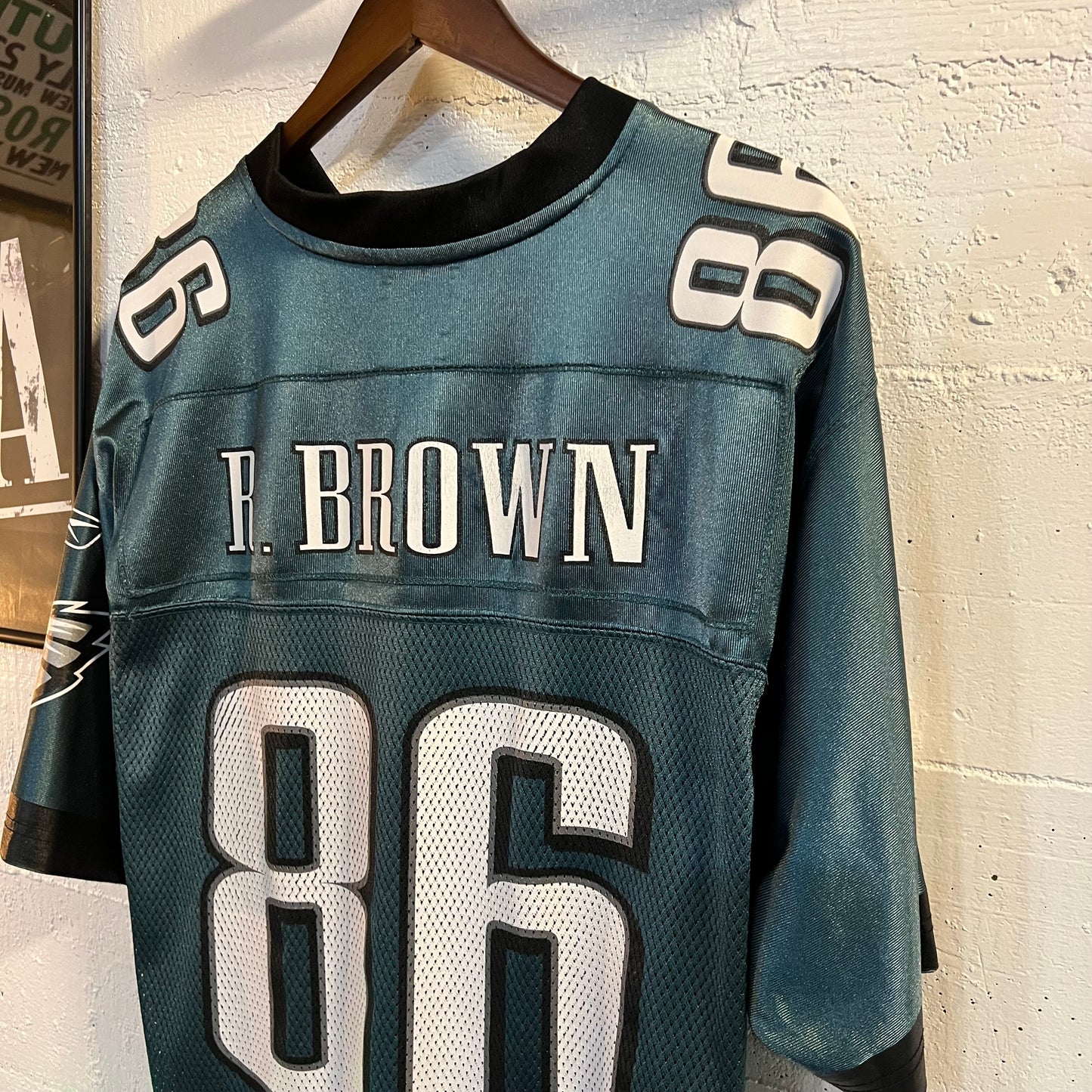 Vintage Philadelphia Eagles Reggie Brown #86 Reebok Equipment Football Jersey - Size Medium - Midnight Green/White