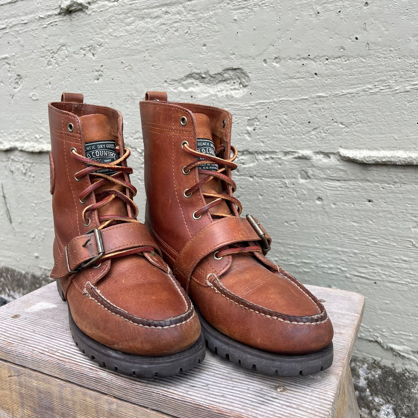 Vintage 90's Ralph Lauren Polo Country 'Ranger' Lace Up Leather Moc Toe Boots - Size 9M/10.5W - Brown Leather