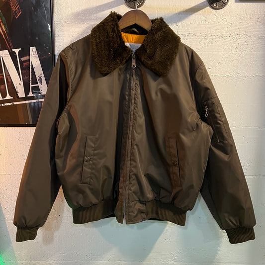 Vintage 70's Fleece-Collared Dark-Brown Bomber Jacket - Size L (42-44) - Made In Japan - Sears Work Leisure