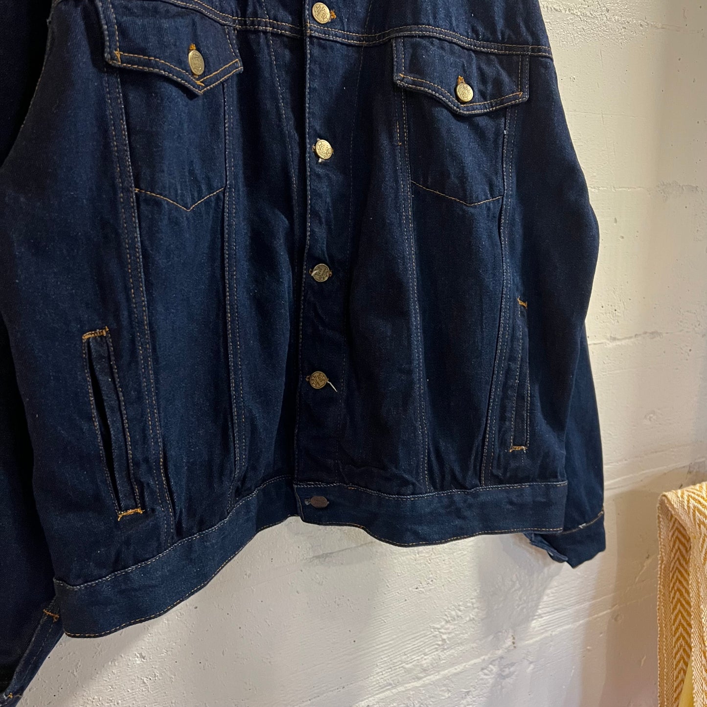 Vintage 90's American Hero Raw Denim Trucker Jacket - Size Large - Dark Indigo Denim - 100% Cotton