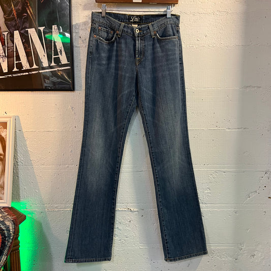 Vintage Y2K Lucky Brand By Gene Montesano 'Classic Rider' Low Rise Bootcut Denim Jeans - Size 6/28 - Made In USA Medium Stone Washed Denim