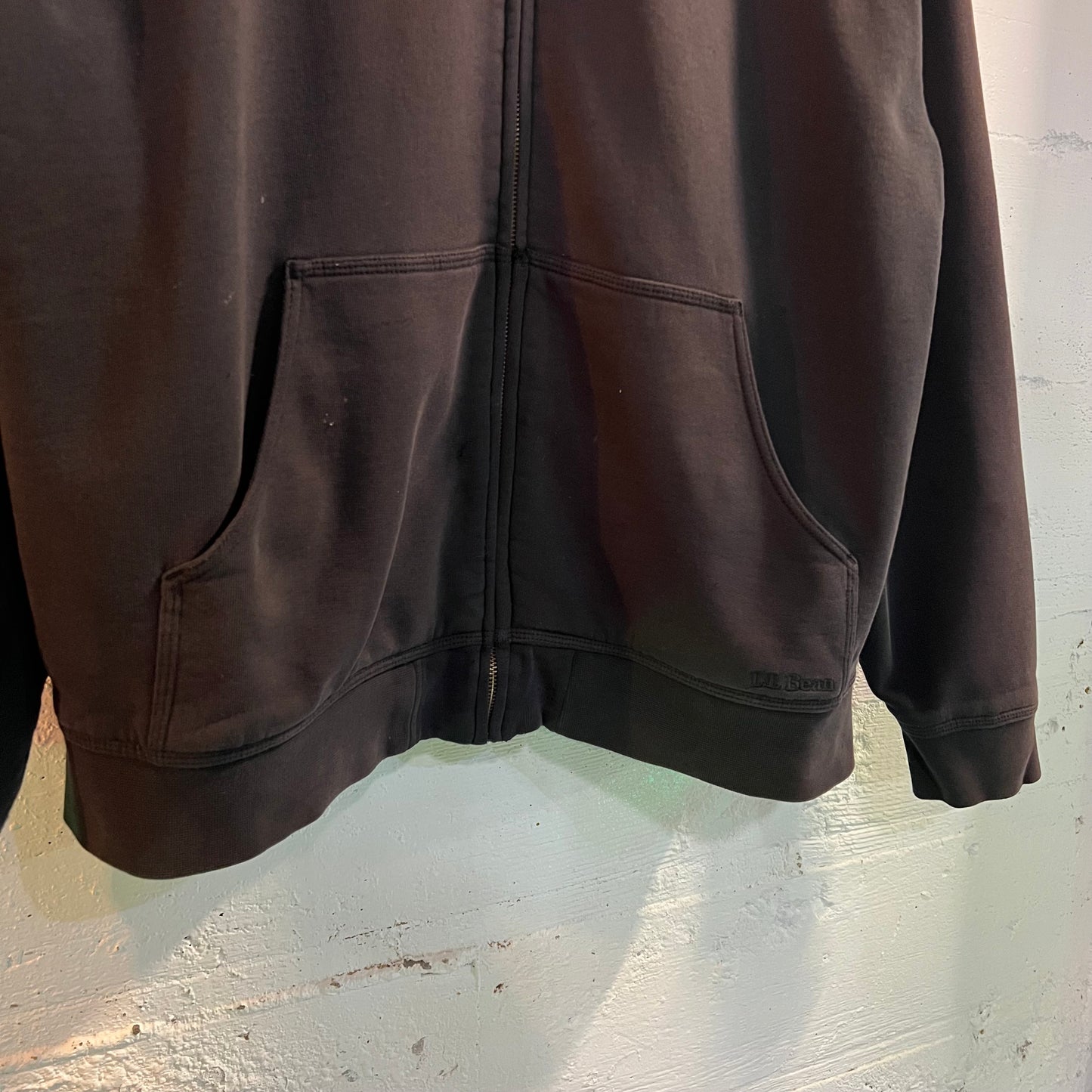 Vintage L.L.Bean Heavyweight Thermal Lined Zip Up Hoodie Sweatshirt - Size Large - Faded Black