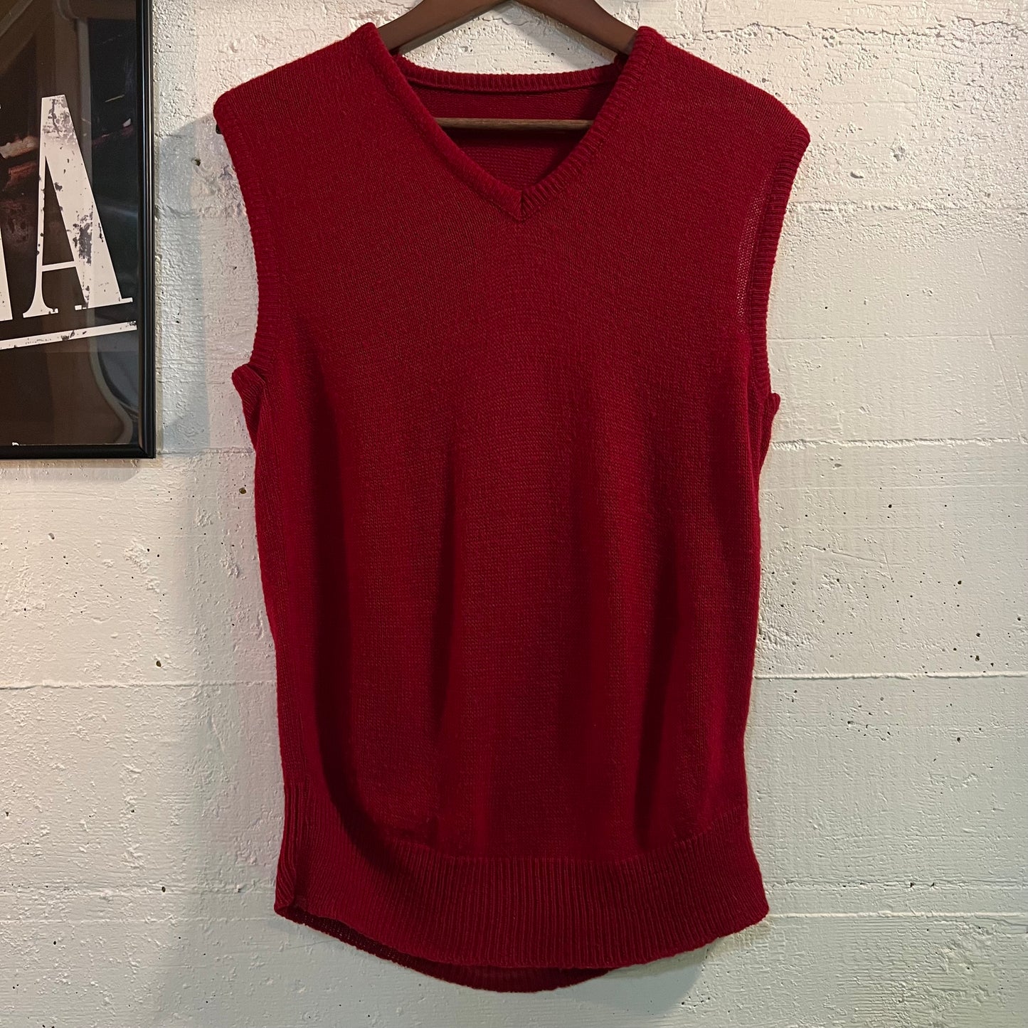 True Vintage 100% Acrylic Knitted Sweater Vest - Size Medium - Made In USA/Union Made - Red