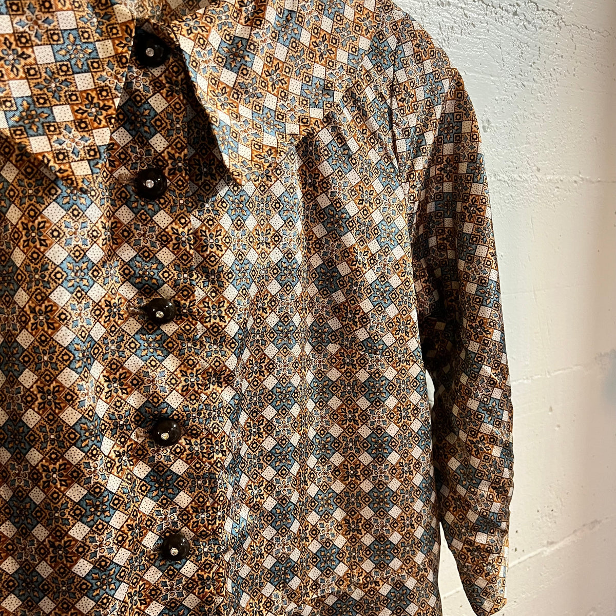 True Vintage 1960's Kerrybrooke Sears Roebuck And Co. Mid Length Geometric Tile Pattern Shirt Dress - Size Large - Made In USA