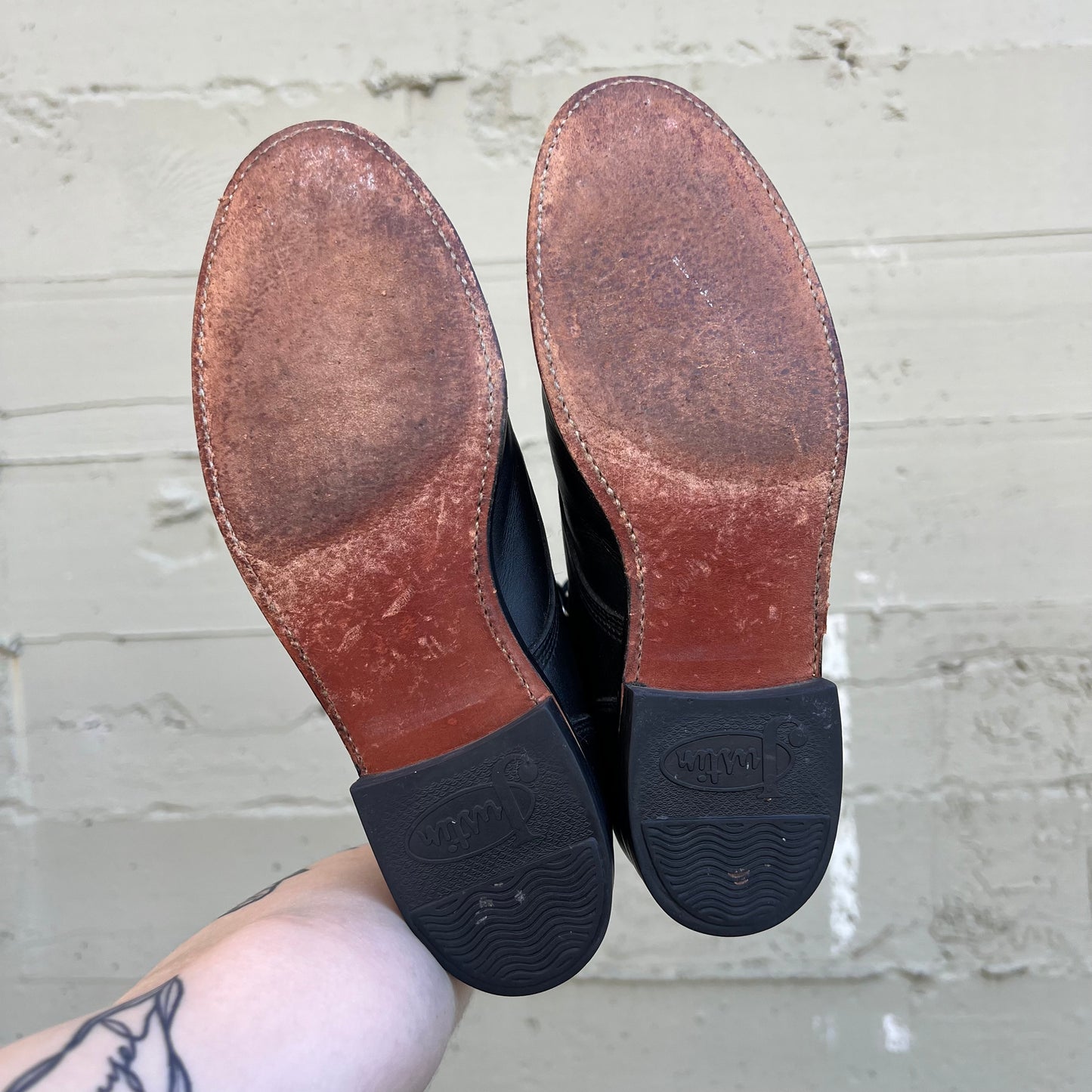 Vintage Justin's 506 McKean Lace Up Roper Kiltie Leather Boots - Size 6.5C (Narrow) - Black Leather