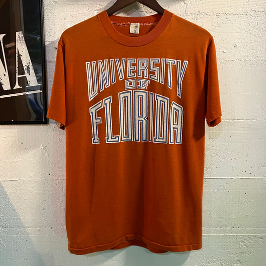 Vintage 1980's Distressed University Of Florida Gators Single Stitch Graphic T-Shirt - Size Large - Made In USA - Orange