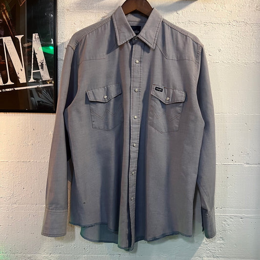Vintage Wrangler Western Chambray Pearl Snap Shirt - Size X-Large (17) - Light Blue