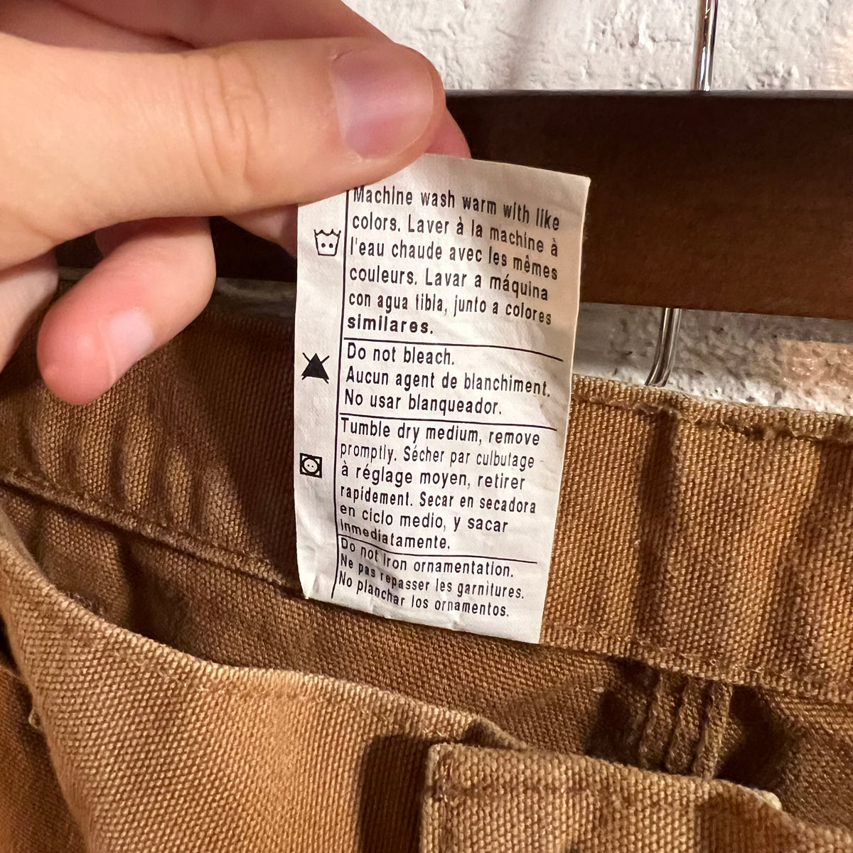 Distressed Carhartt Duck Canvas Original Dungaree Fit Carpenter Work Pants - Size 32" x 29" - 100% Cotton - Tan - B11-BRN