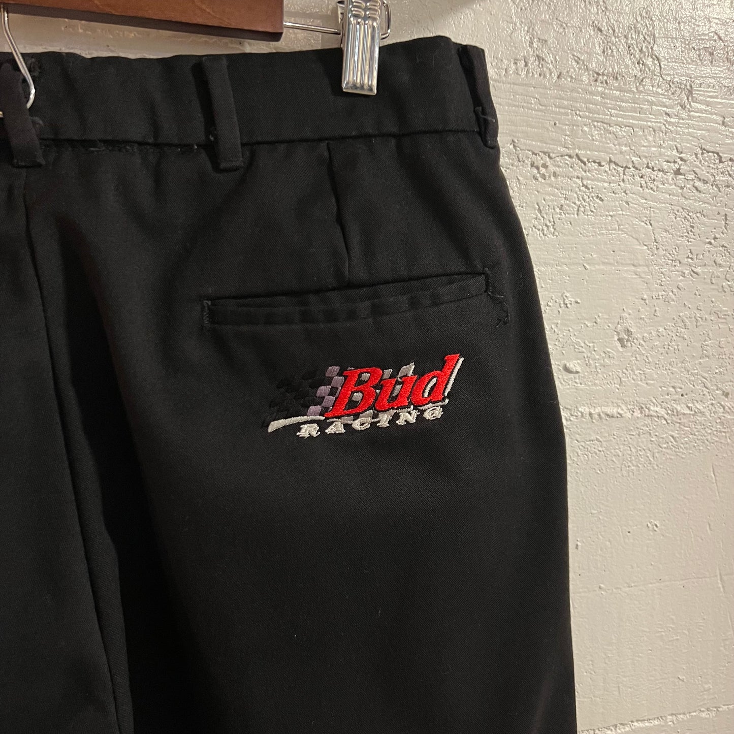 Vintage 90's Budweiser Bud Racing Embroidered Pleated Trousers - Size (38) 34"x26.5" - Made In USA  - Black