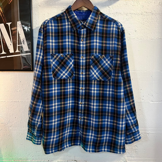 Vintage John Blair Blue Plaid Flannel Button Up Shirt - Size Large - Blue/Multi