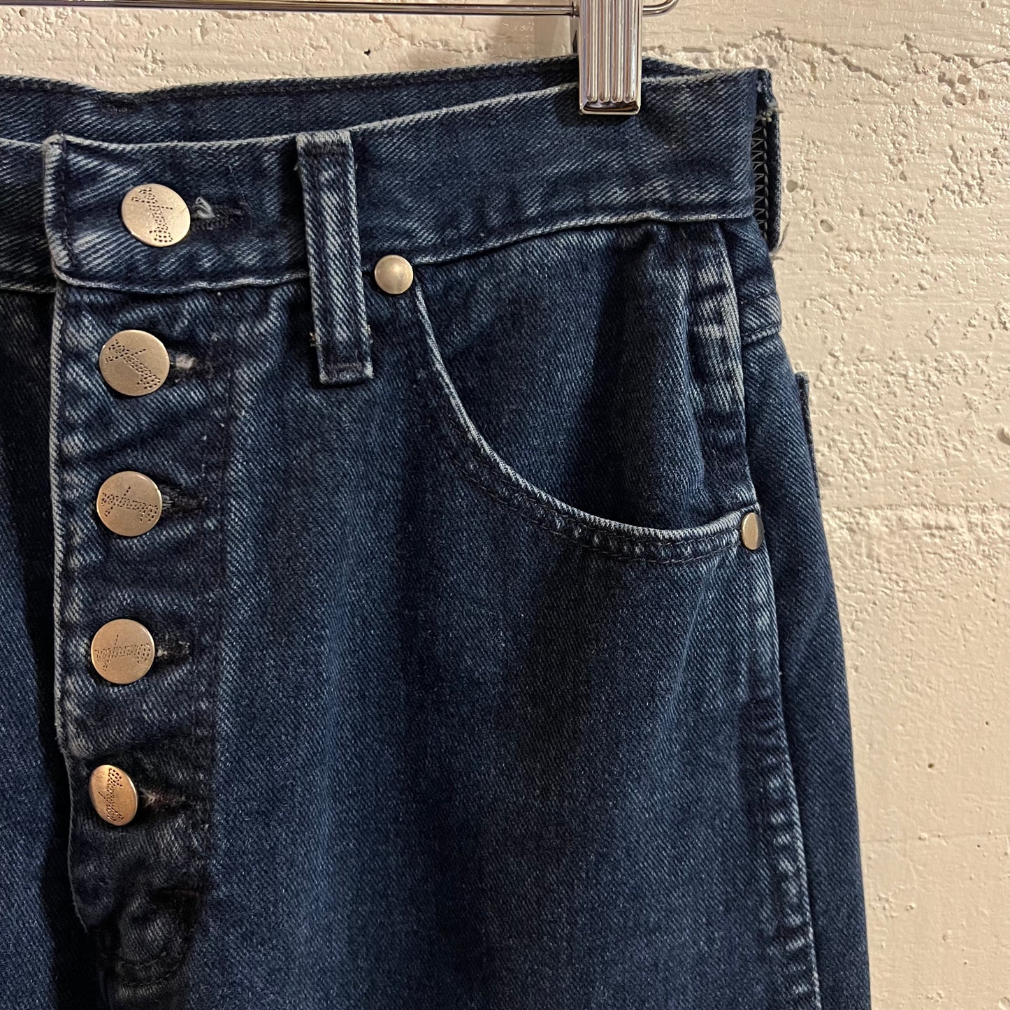 Vintage 80's/90's Wrangler Women's Exposed Button Fly High Waisted Jeans - Size (7) 27"x30.5" - Made In USA - Deep Indigo - 26WMSAB