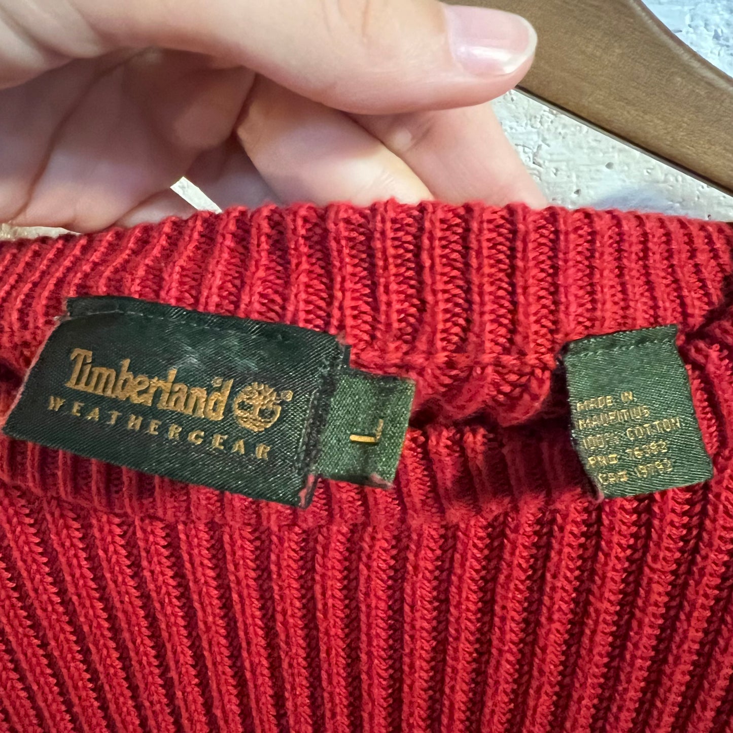 Vintage Embroidered Timberland Rib Knitted Sweater - Size Large - Red