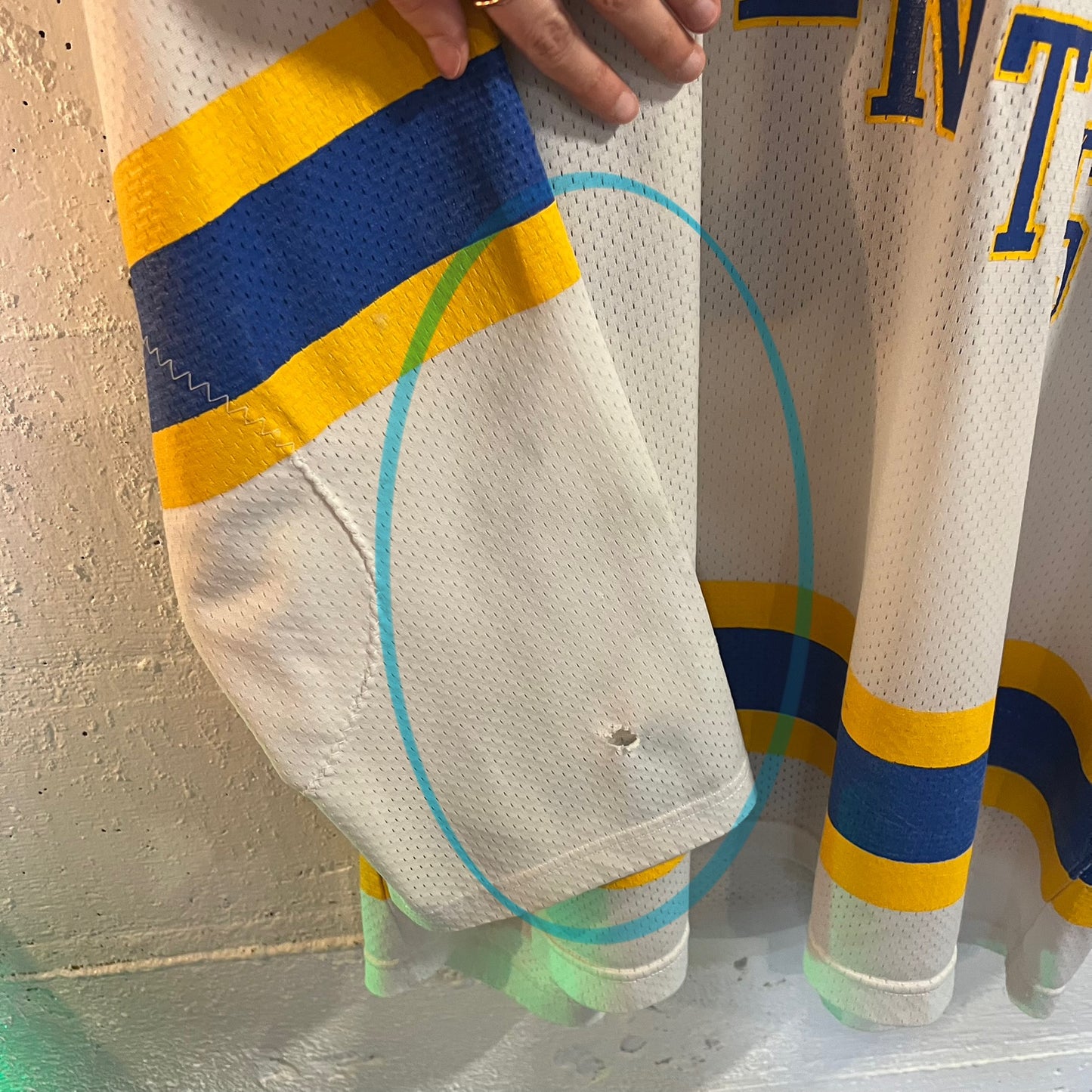 Vintage 1980's Champion Regents Hockey Jersey - Size XL (48) - Made In USA - White/Blue/Yellow