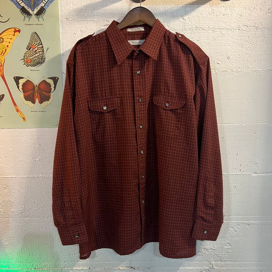 Vintage Christian Dior Utility Button Down Plaid Shirt - Size XL - Maroon