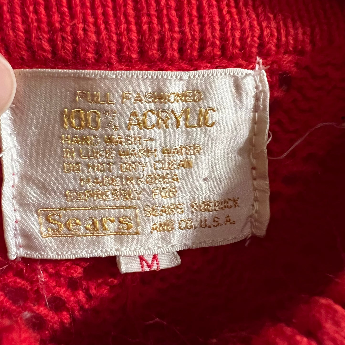 Vintage 1960's Sears Knit Acrylic Cardigan Sweater - Size Medium - Red