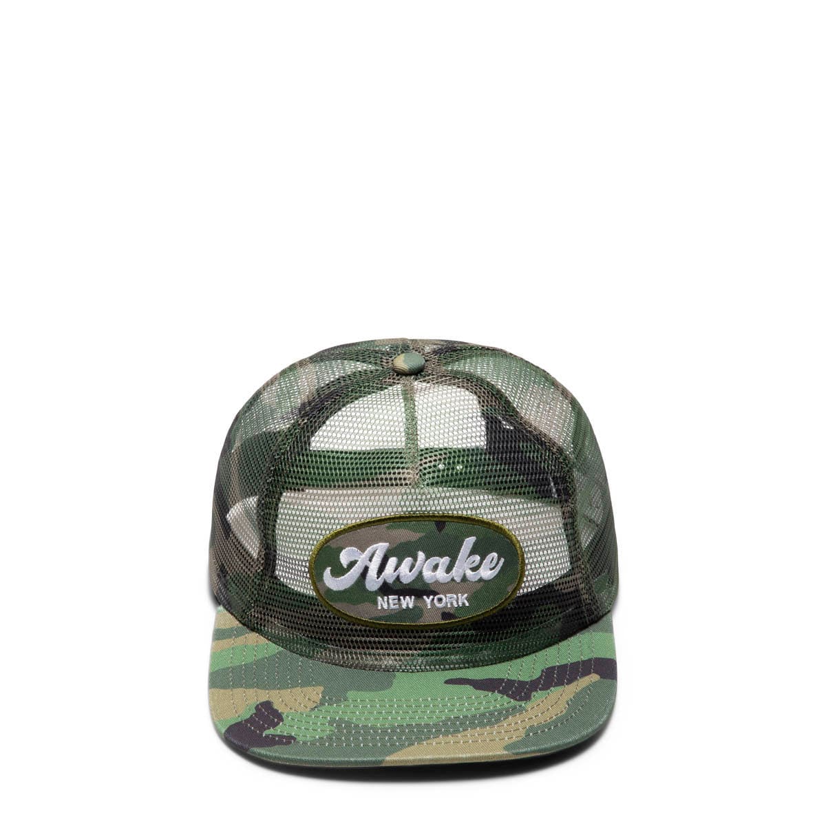 Awake NY Logo Patch Mesh Trucker Hat - O/S - Camo