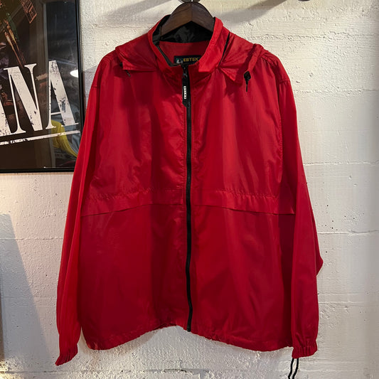 Vintage 90's Eddie Bauer Ebtek Nylon Hooded Windbreaker Jacket - Size Large - Red/Black