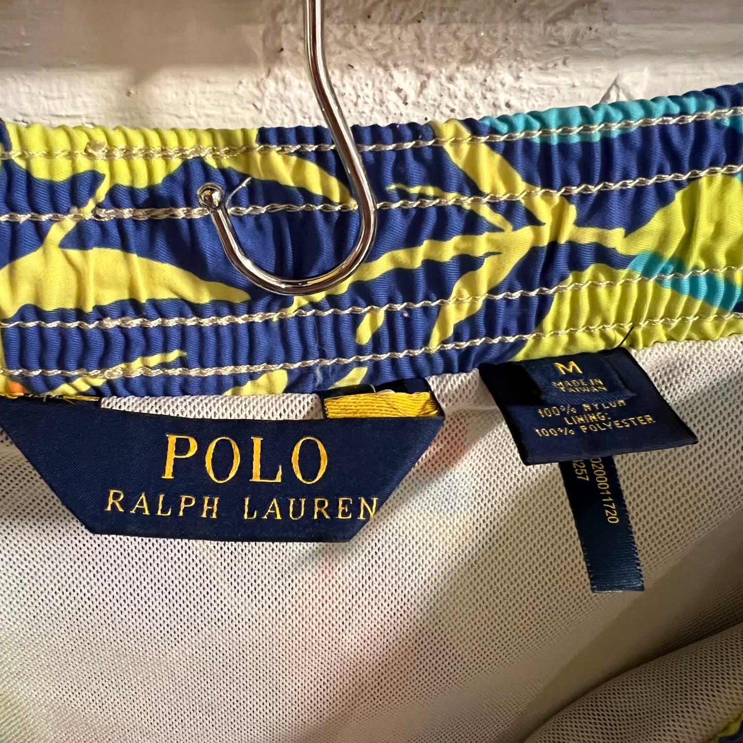 Polo Ralph Lauren Swimwear Tropical Floral Print Swim Trunks - Size Medium - Blue/Orange/Chartreuse