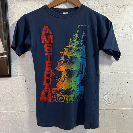 True Vintage 1970’s Amsterdam, Holland Ship Single Stitch T-Shirt - Size Small - Navy/Colorful