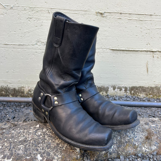 Vintage Double H 'HH' Sonora Leather Engineer Boots - Size 9 - Made In USA - Black