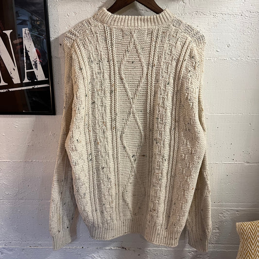 Vintage 90’s Shenandoah Heavy Weight Cable Knit Sweater - Size XL - Made In USA - Off White/Multicolor