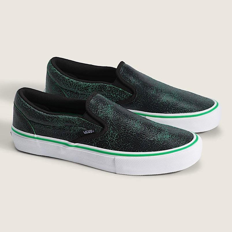 *New* Vans Skate Slip On Shoe - Size 10.5M/11.5W - Cracked Leather/Black/Green - VN000EG5YJ7