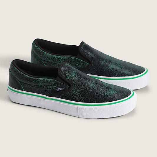 *New* Vans Skate Slip On Shoe - Size 10.5M/11.5W - Cracked Leather/Black/Green - VN000EG5YJ7