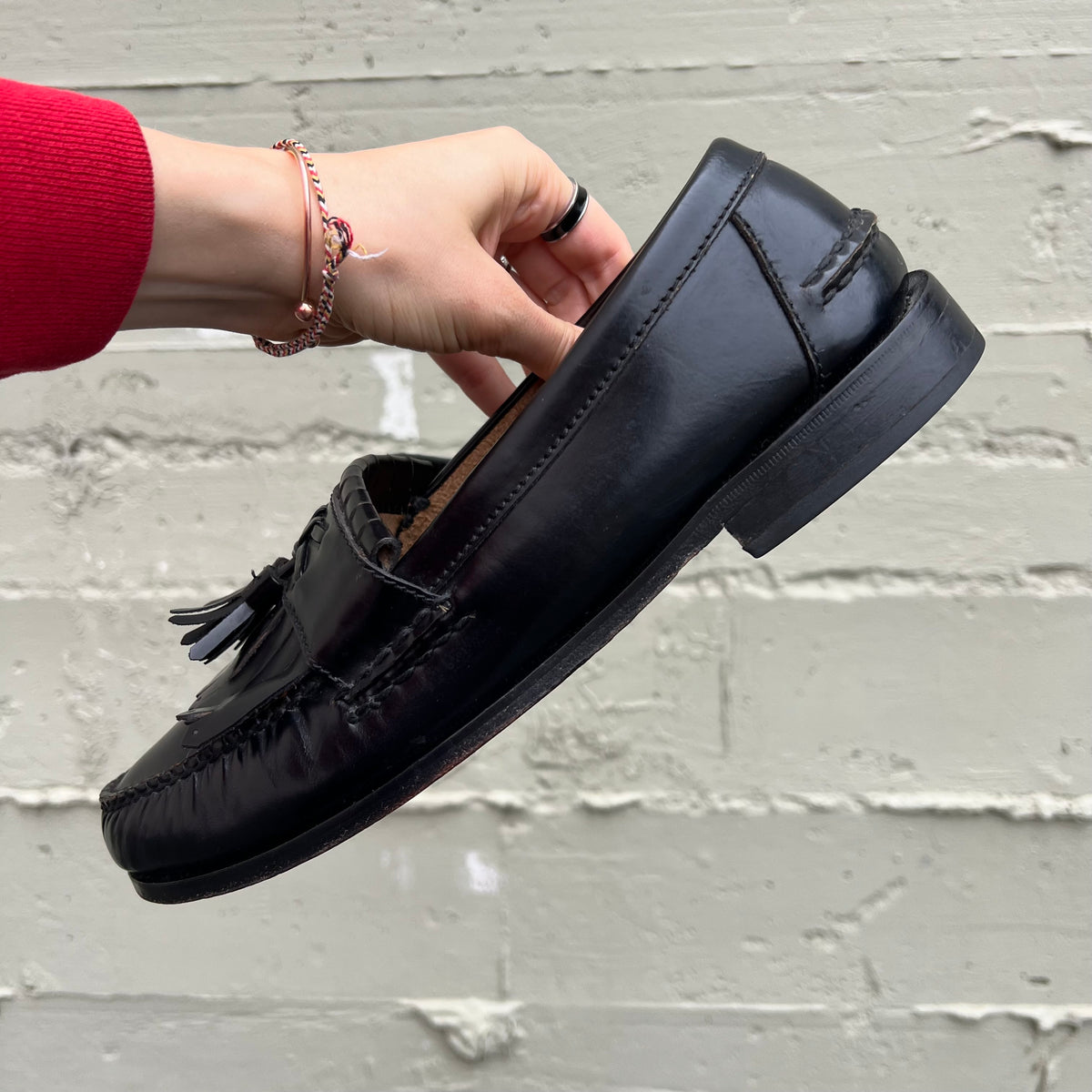 Vintage Florsheim Leather Moc Toe Tassel Loafers - 10.5D - Black - Genuine Leather