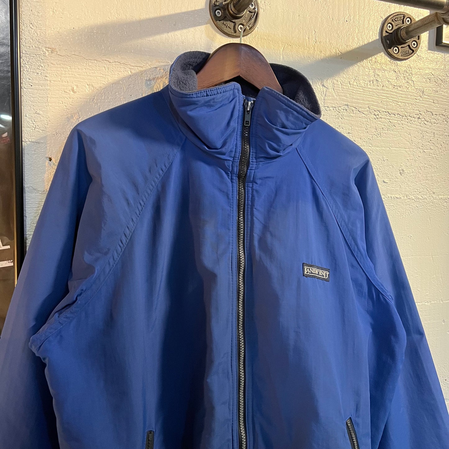 Vintage Distressed 90's Lands' End 'The Squall' Nylon Fleece Lined Jacket - Size Large - Made In USA - Blue