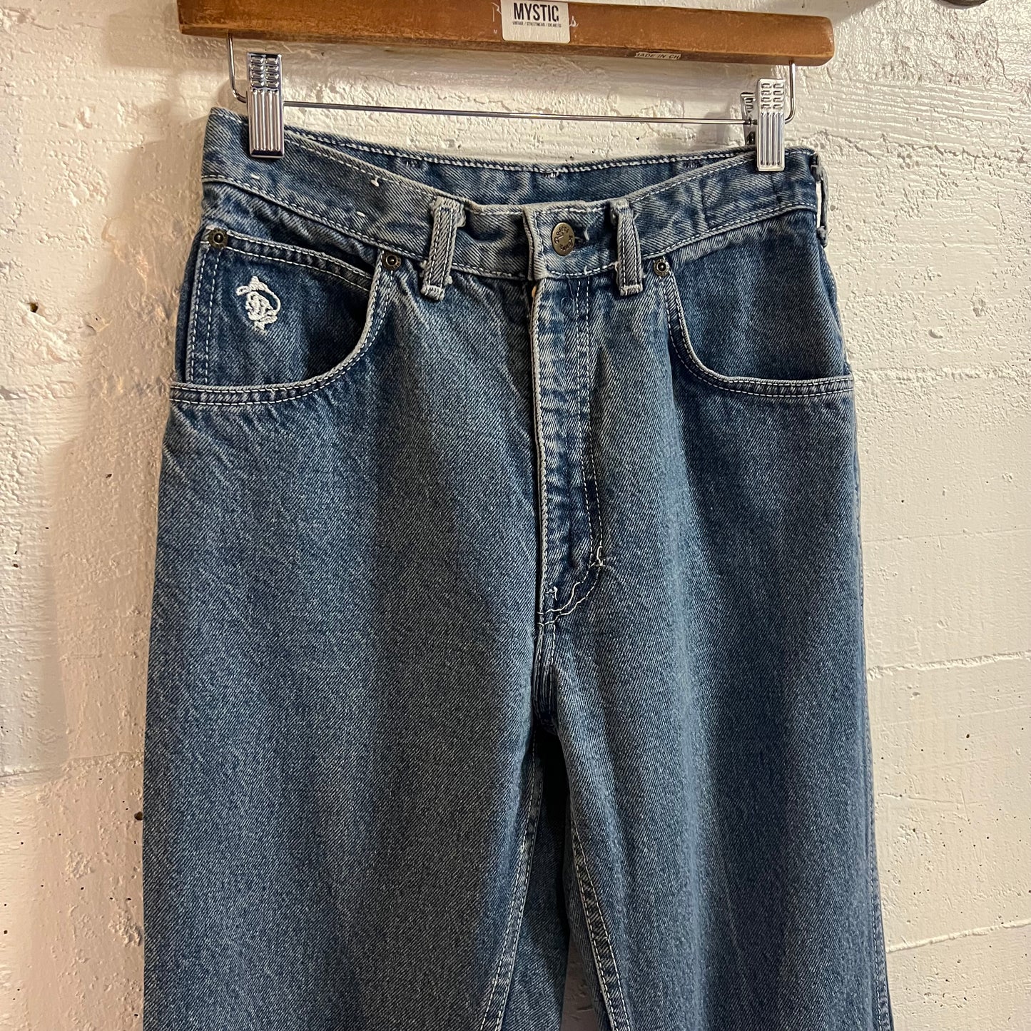 Vintage 1980's Kenny Rogers Western Collection By Karman Women's High Waisted Embroidered Denim Jeans - Size  26" x 30" - Made In USA - Indigo