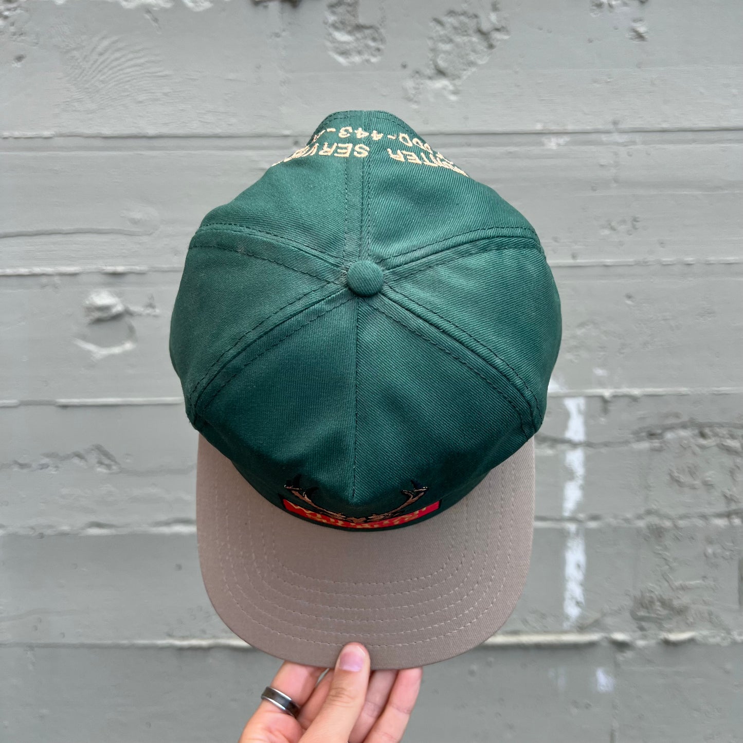 Vintage Embroidered Whitetail Secrets ‘Hunter Services’ 6-Panel Snap Back Trucker Hat - One Size Fits All - Made In USA - Green/Tan/Black