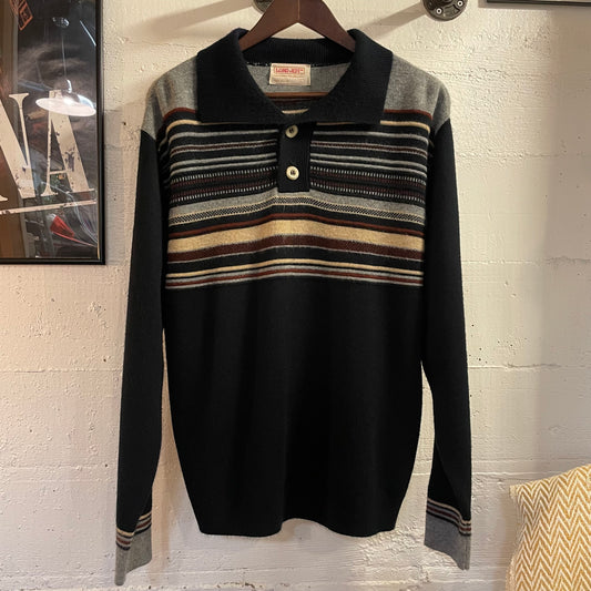 Vintage 1970's Lord Jeff Orlon Acrylic Collared Sweater - Size Large - Made In USA - Multicolored