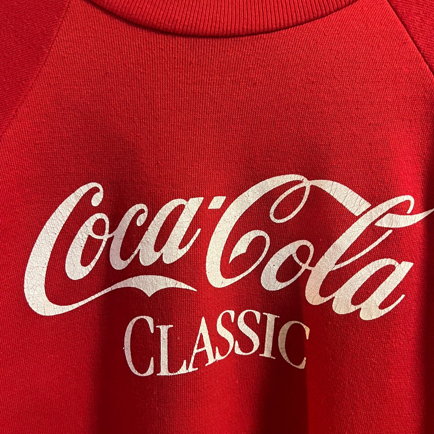 Vintage 80’s Coca-Cola Classic Raglan Crewneck Sweatshirt - Size Large - Made In USA - Red/White