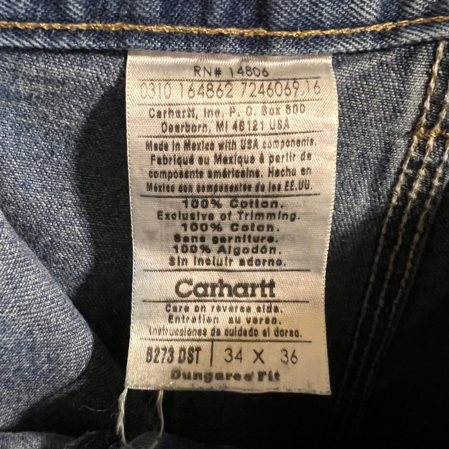 Vintage Denim Carhartt Double Knee Cargo Jeans - Size 34”x36” - B273 DST - Medium Wash