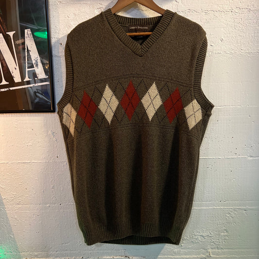 Vintage Liberty Sweaters Knitted Argyle Sweater Vest - Size Large - Made In USA - Grayish/Multi