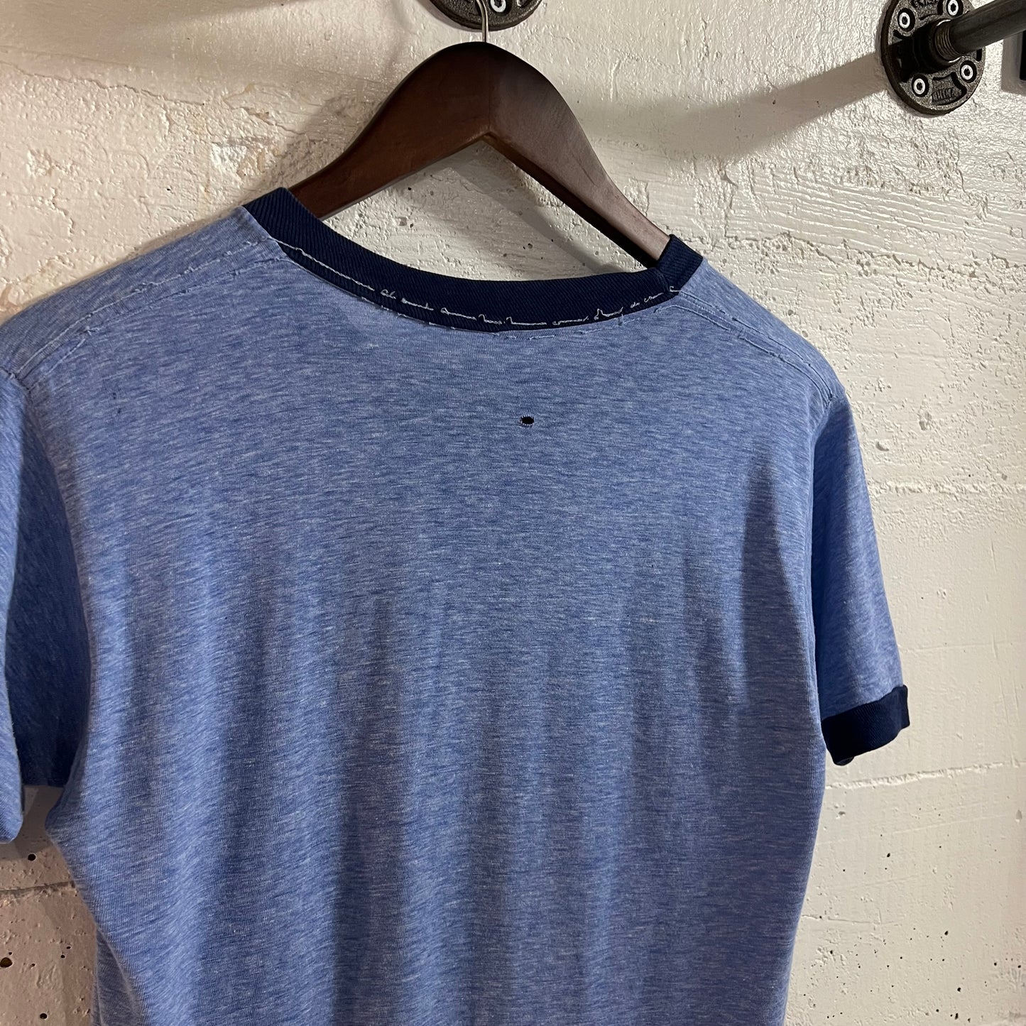 True Vintage 70's/80's U.S.S. Lockwood FF-1064 50/50 Blend Ringer T-Shirt - Size Medium - Made In USA - Heather Blue
