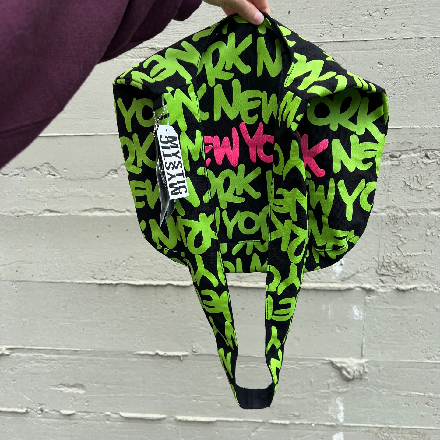 New Old Stock Robin Ruth All Over Print New York Canvas Hobo Bag - O/S - Green/Pink