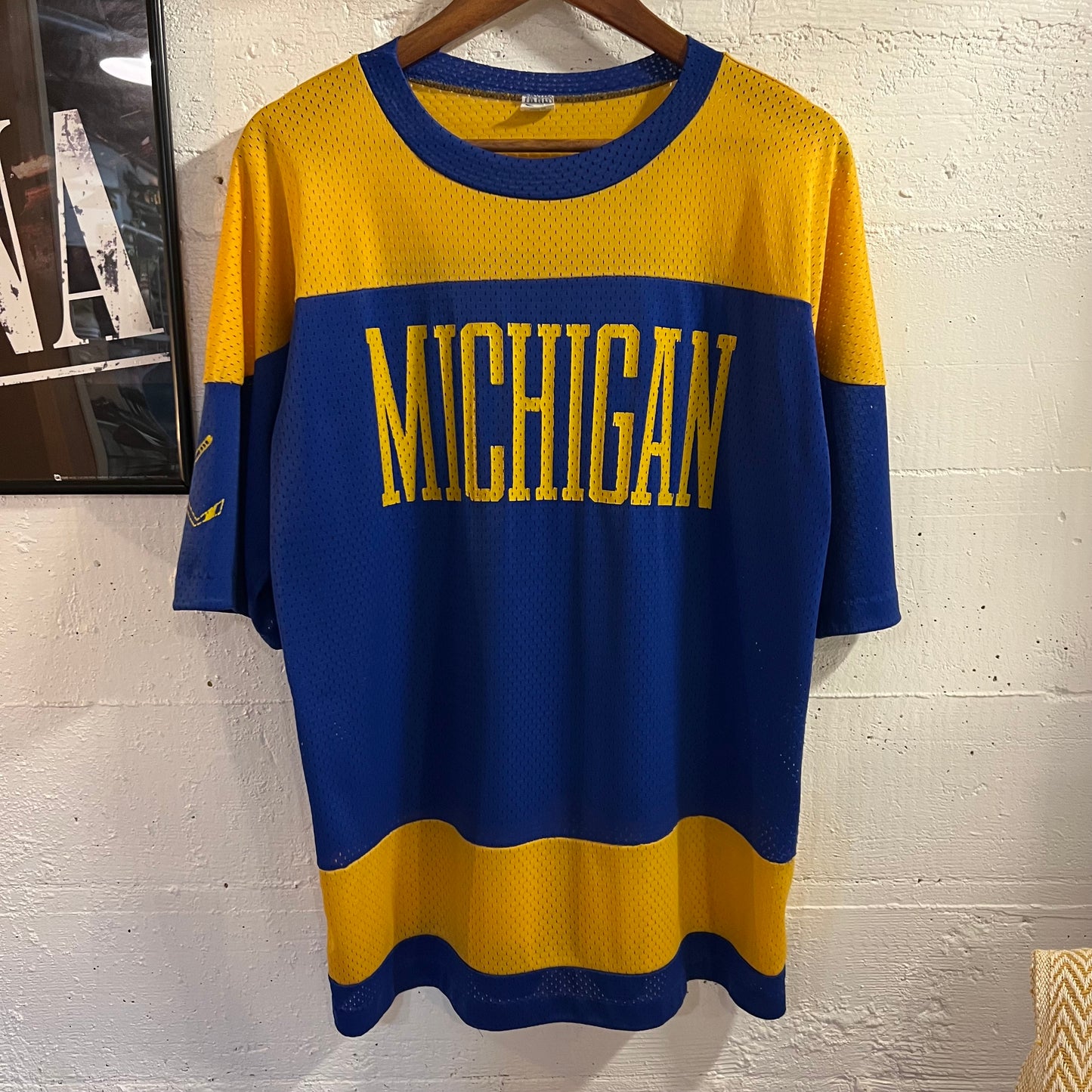 True Vintage 1970's Artex University of Michigan Hockey Jersey - Size XL - Made In USA - Blue/Yellow