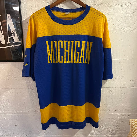 True Vintage 1970's Artex University of Michigan Hockey Jersey - Size XL - Made In USA - Blue/Yellow