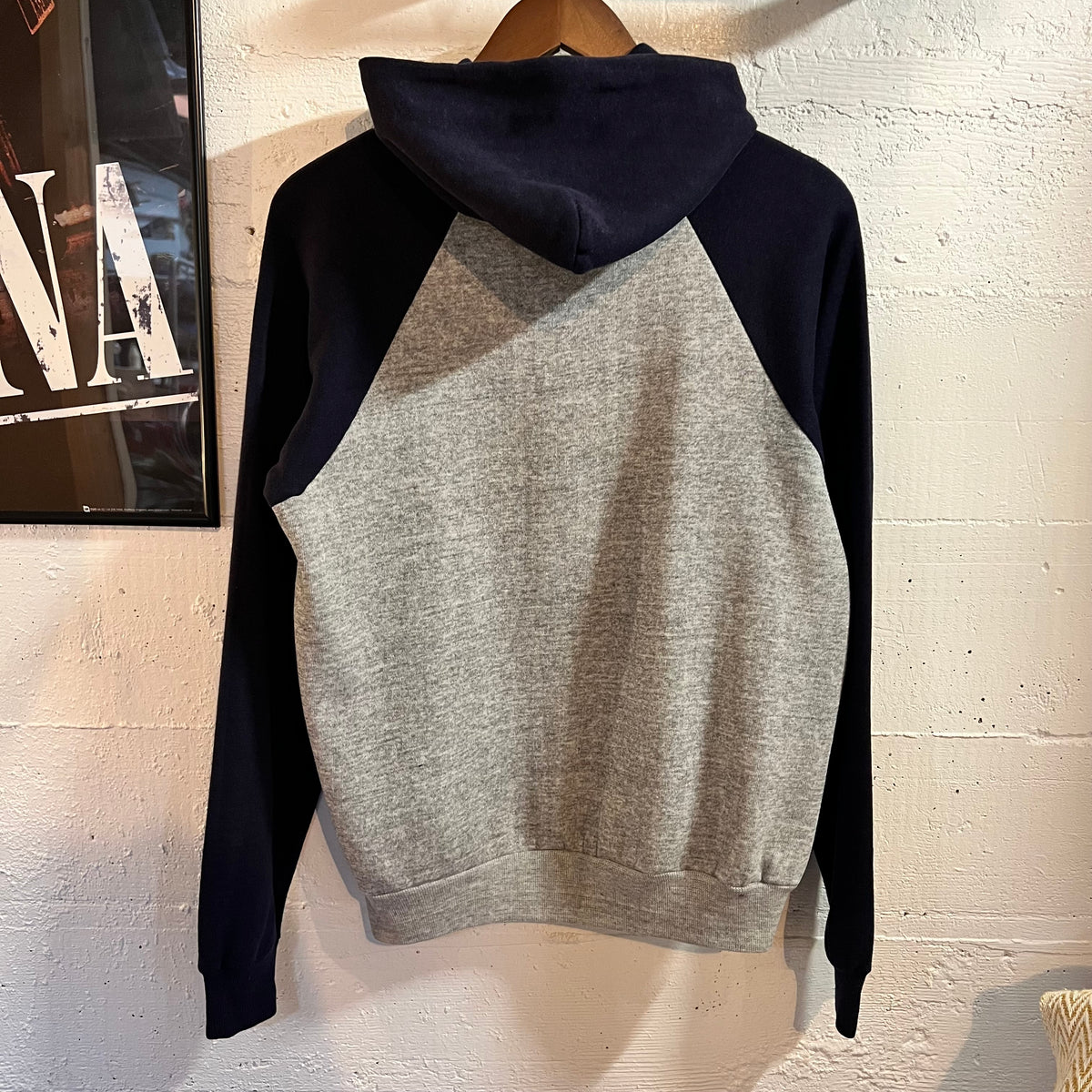 Vintage Cambridge University Raglan Sleeve Hoodie Sweatshirt - Size Small - Heather Grey/Navy