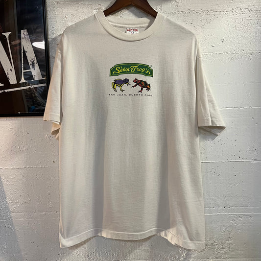 Vintage 1993 Señor Frog’s San Juan, Puerto Rico Single Stitch T-Shirt - Size XL - Made In USA - White/Multicolor