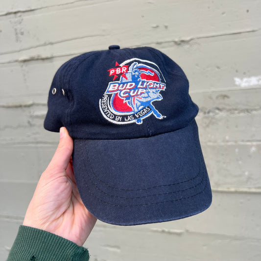 Vintage 90's Bud Light Pro Bull Riding Embroidered 6-Panel Adjustable Strapback Dad Hat - O/S - Navy/Red