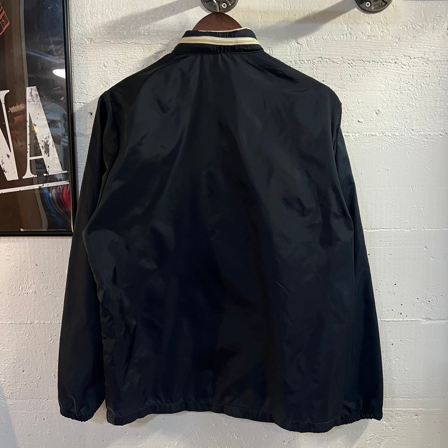 Vintage 1970's Caribu By Briarcliff Piping Racer Style Zip Nylon Windbreaker Jacket - Size Medium - Navy/Red/White