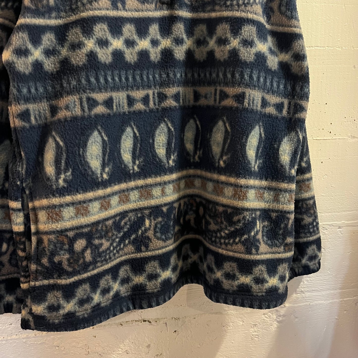 Vintage 90's Abstract All Over Pattern Half Zip Pullover Fleece Jacket - Size Medium - Blue/Navy/Gray