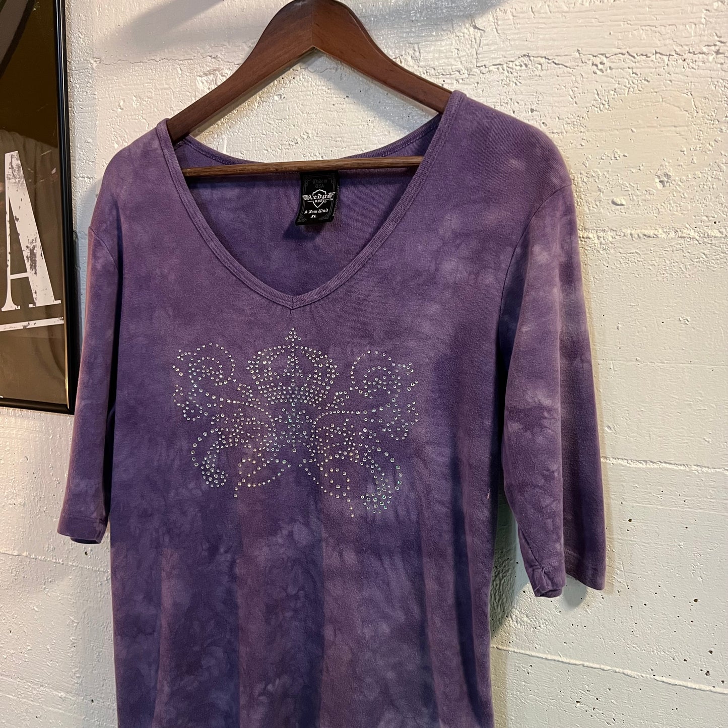 Vintage Women's Dyed Rhinestone Crown Shirt - Size XL - Made In USA - Purple