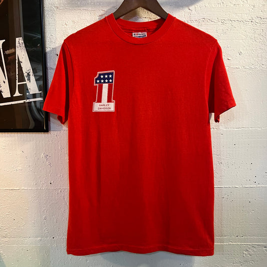 Vintage 1990 Distressed Harley Davidson Voluntown, Ct. Single Stitch T-Shirt - Size Medium - Made In USA - Red