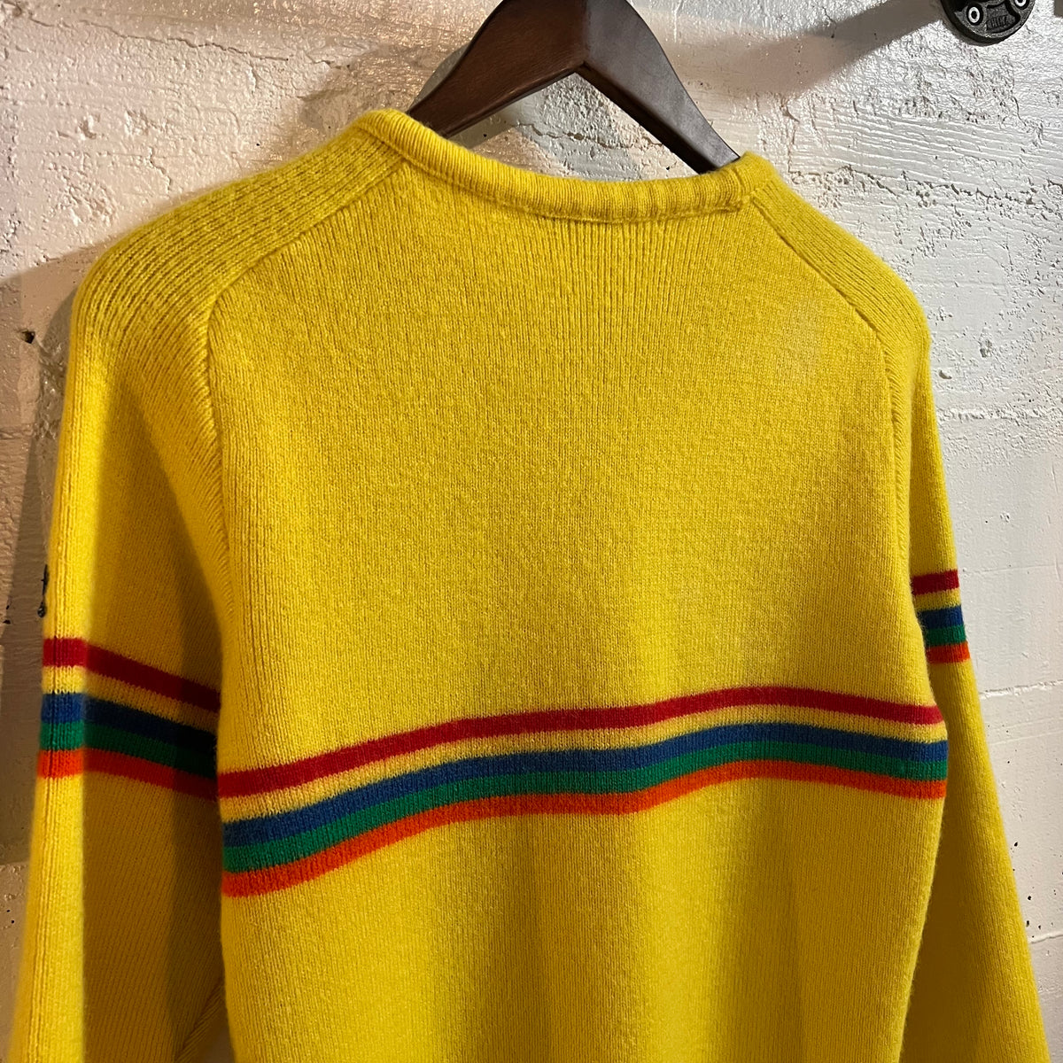 True Vintage 70's Knit Wool Rainbow Striped Sweater - Size Small - Wool - Yellow/Multi