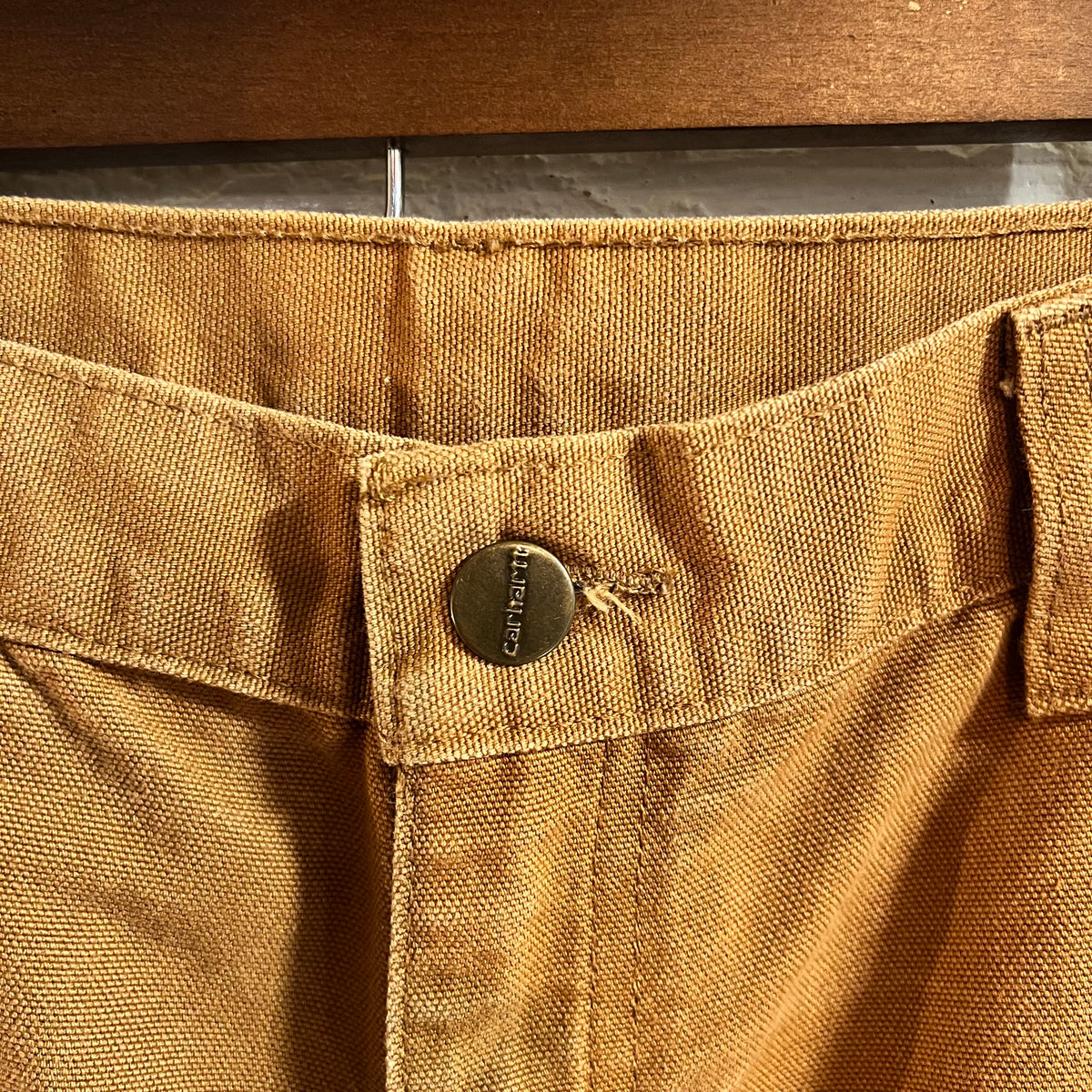 Distressed Carhartt Duck Canvas Original Dungaree Fit Carpenter Work Pants - Size 32" x 29" - 100% Cotton - Tan - B11-BRN