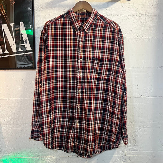 Vintage 90's Chaps Ralph Lauren Plaid Flannel Button Down Shirt - Size Large - Red/White/Blue