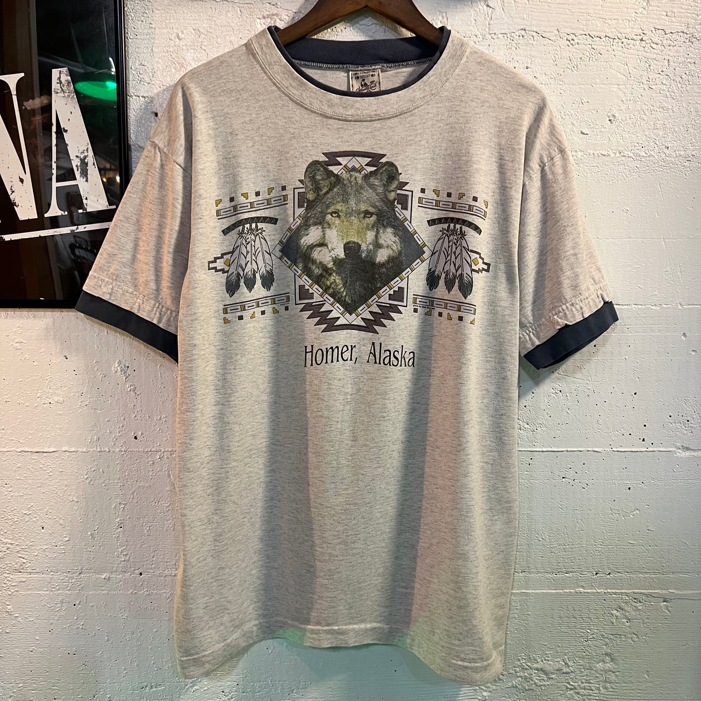 Vintage 1995 Homer Alaska Native Wolf Single Stitch Layered T-Shirt - Size Large - Made In USA